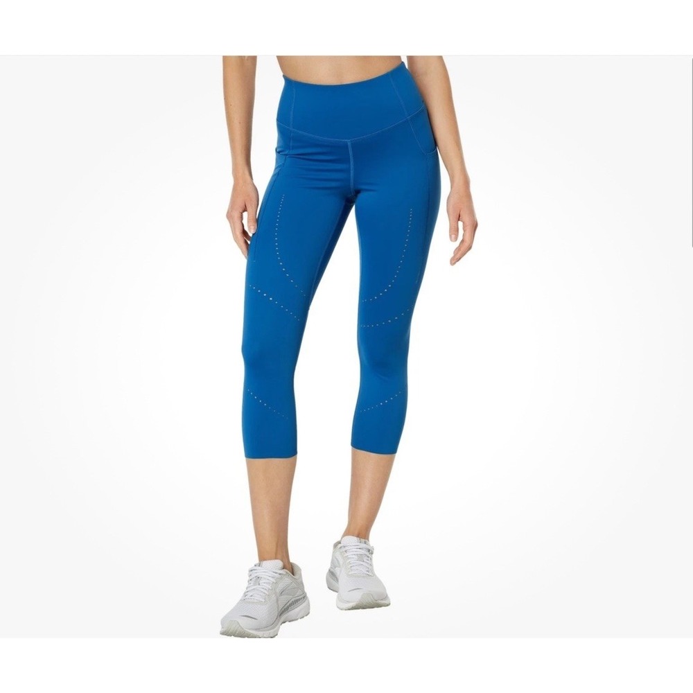 Brooks Women's Method 3/4 Running Tights Blue Ash Phone Pockets Stretch Sz S NWT